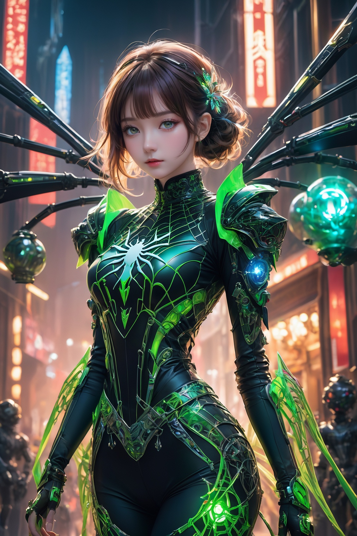emitting an orgasmic sensation,  a painting of female (spider|goblin) girl with armored Ball gown,  collar on Tensor.Art