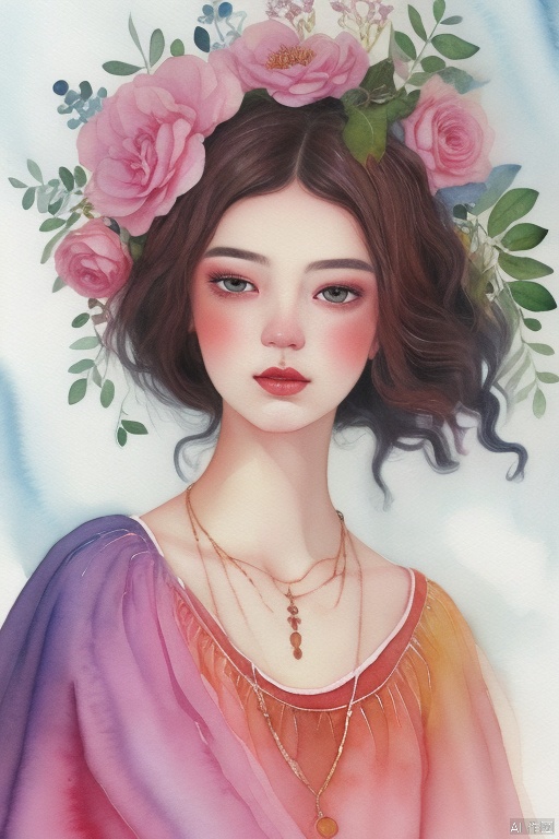  (((watercolo styly of a woman))), lying, be enchanted, (detailed painting inspired by Charlie Bowater:1.3), blooming exquisite necklace, detailed fantasy, white silver painting, her face is a lilac flower, dreamland,fine art parody,claborate-style painting, CGArt Illustrator