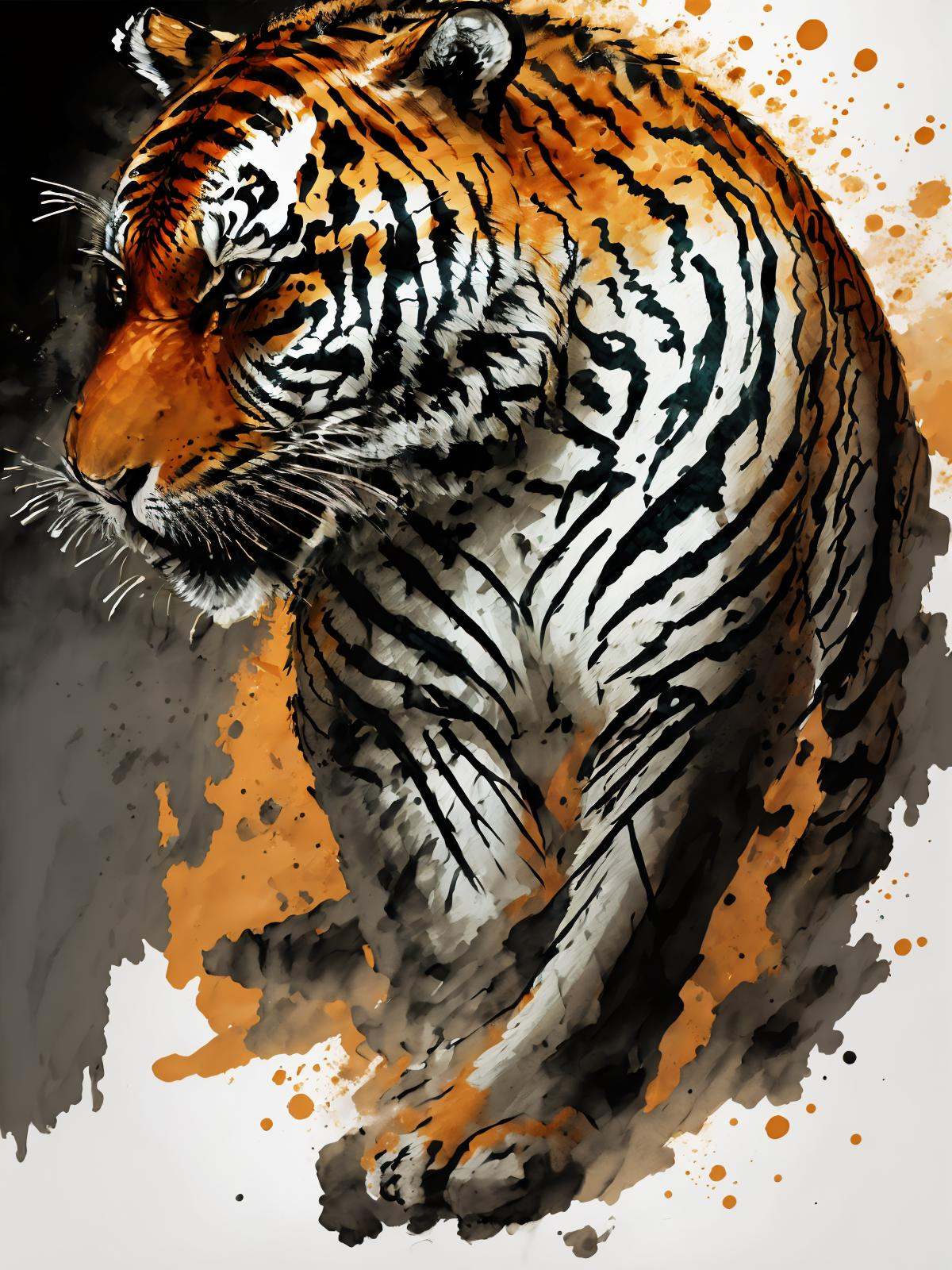 best quality, high resolution, unity 8k wallpaper, (illustration:1.0),<lora:shuimo_v1:0.9>,chinese_style,tiger,monochrome, 