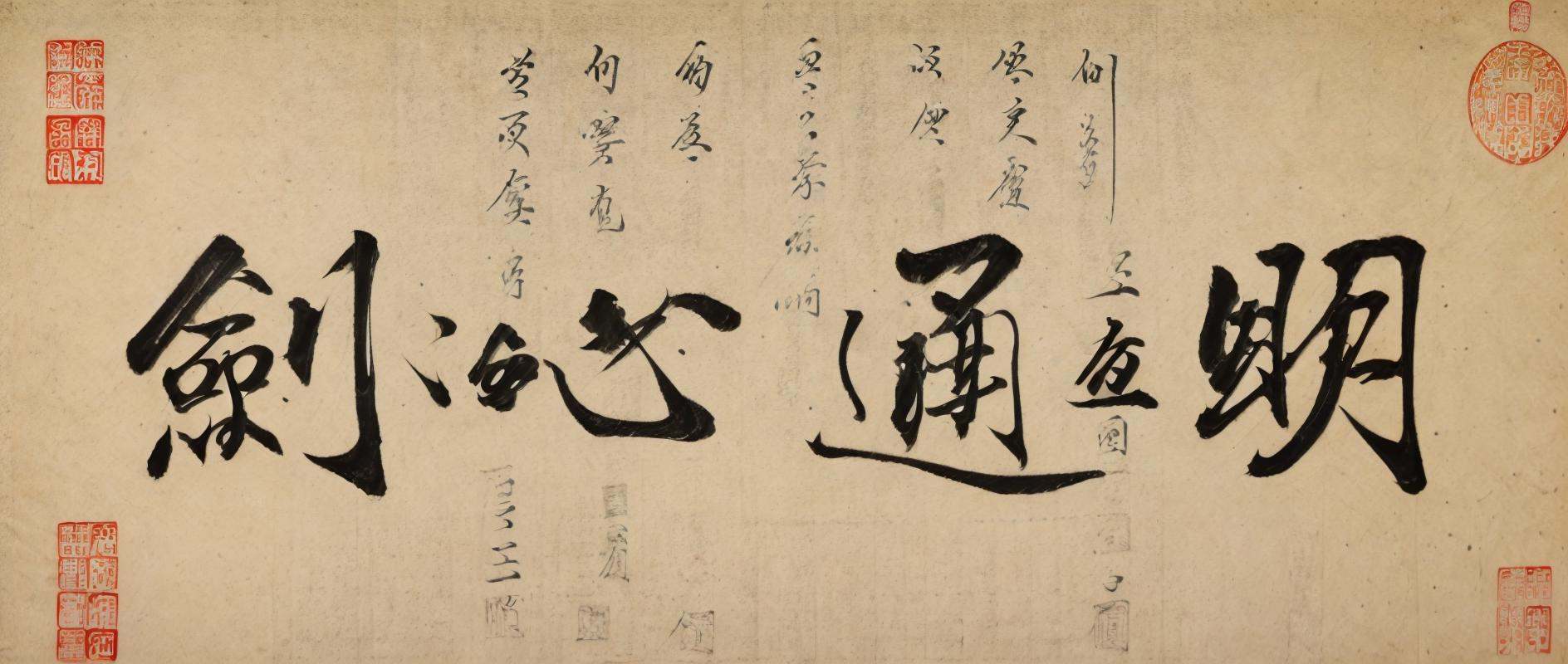 best quality, masterpiece,high quality, no humans, paintbrush, calligraphy brush, fine art parody, traditional media, still life, kanji, chinese text <lora:shufa_v1:0.75>, 
