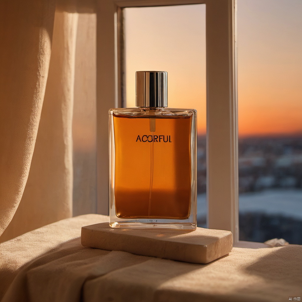 xihuwen, Perfume, Windowsill, Silk, Amber and beige themes, sunset, 8k, HD,