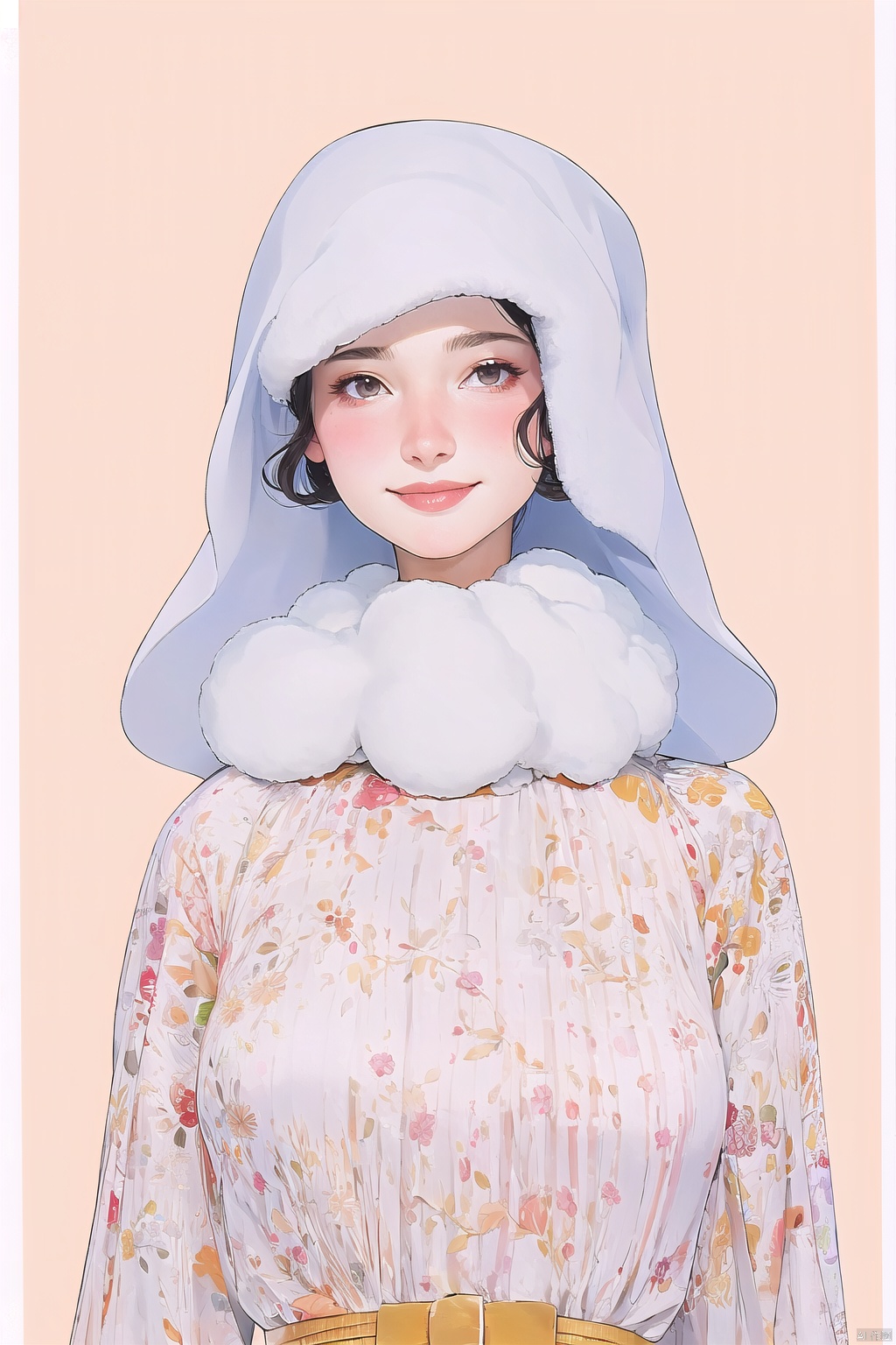 CX, 1 girl, smiling, wearing white bride veila , alpaca, colorful background,<lora:EMS-261798-EMS:1.000000>