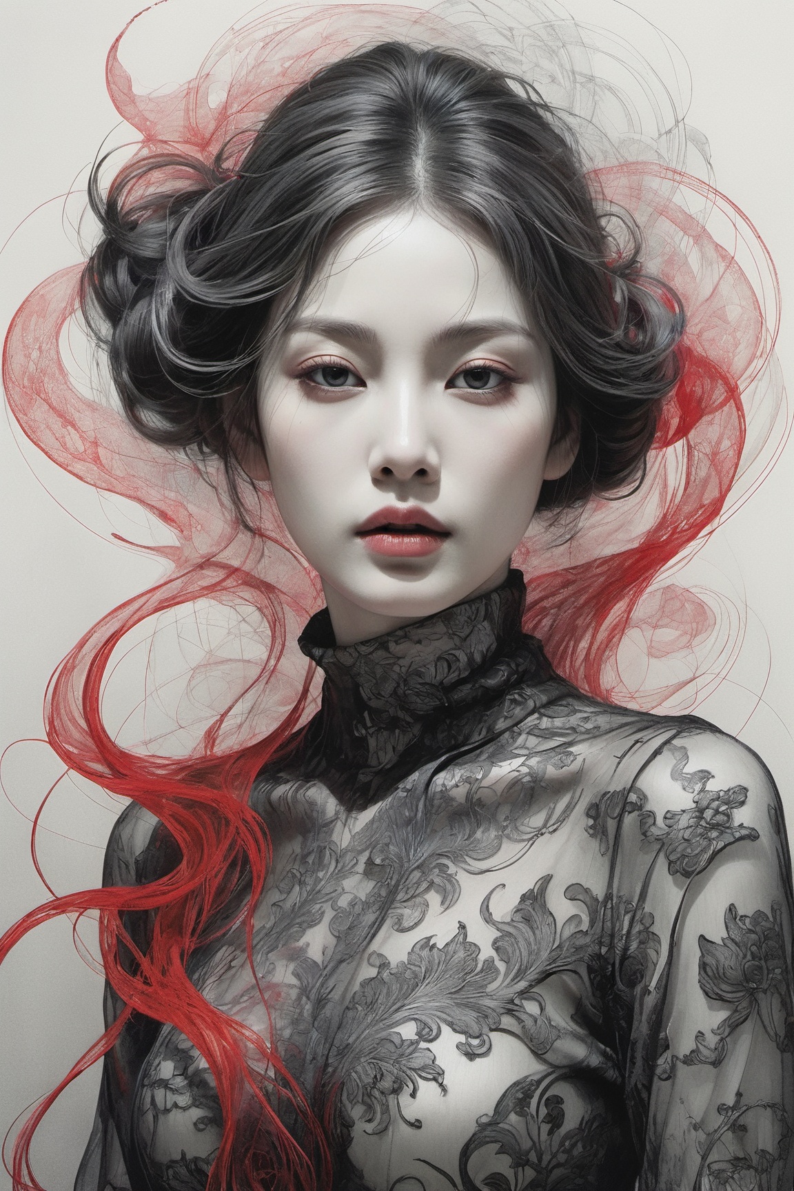 Japanese Ink Drawing,  gothic style Doodle Art Style,  masterpiece on Tensor.Art