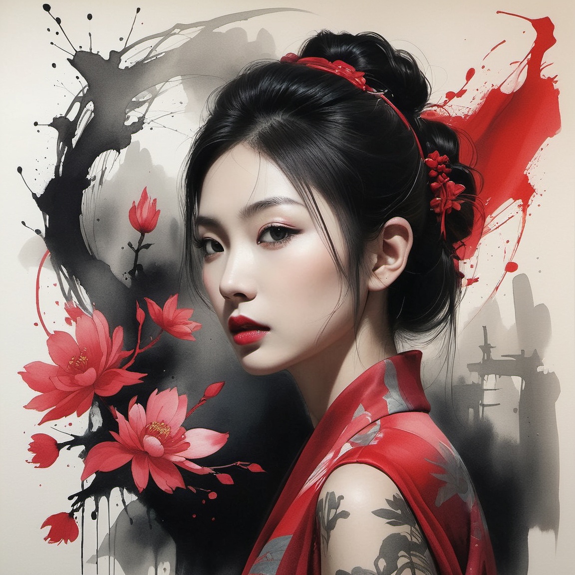 Japanese ink painting,  Gothic graffiti art style,  masterpiece on Tensor.Art
