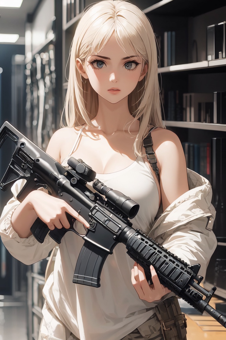 Holding an assault rifle,  1girl,  solo_female on Tensor.Art