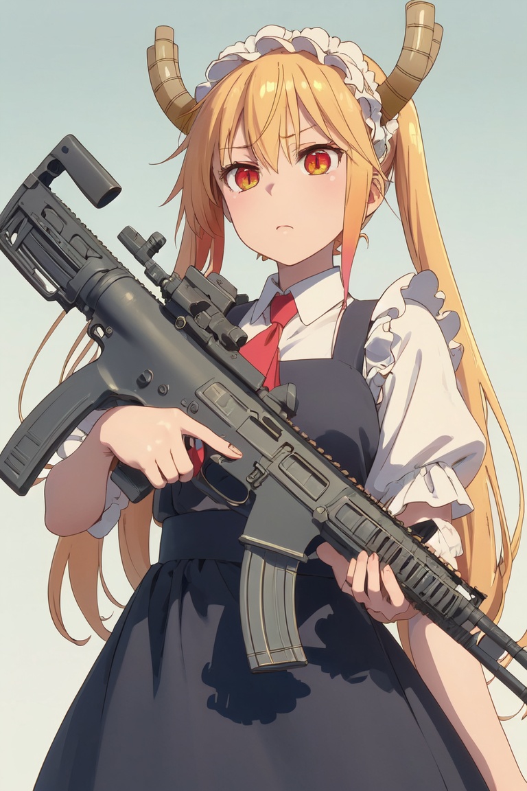 Holding an assault rifle,  tohru,  blonde hair on Tensor.Art