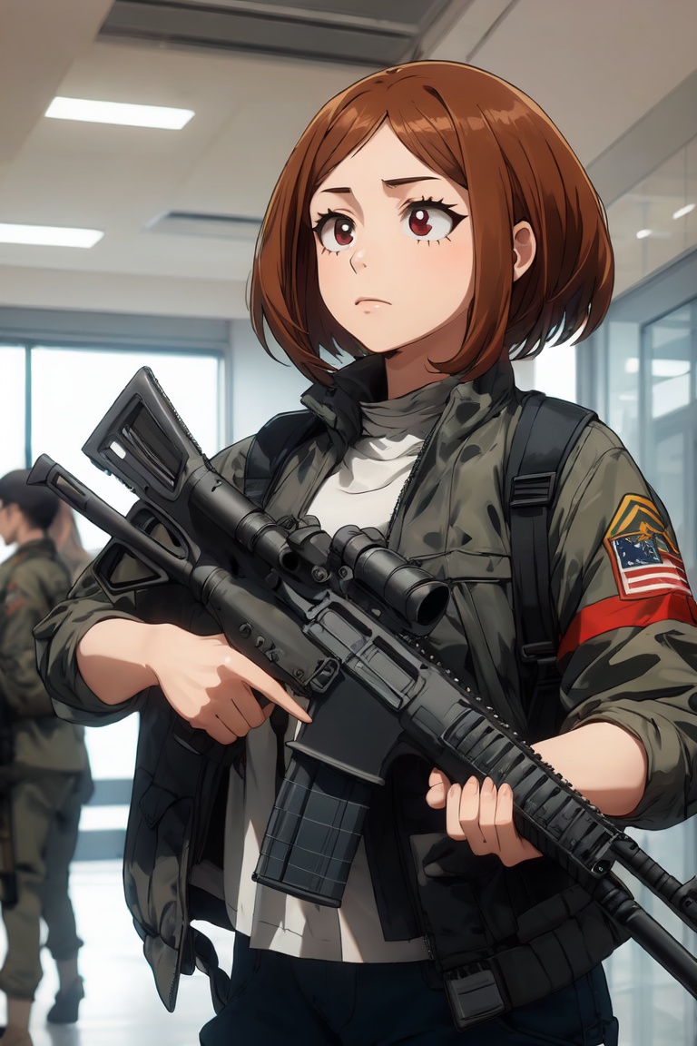 Holding an assault rifle,  1girl,  solo_female on Tensor.Art