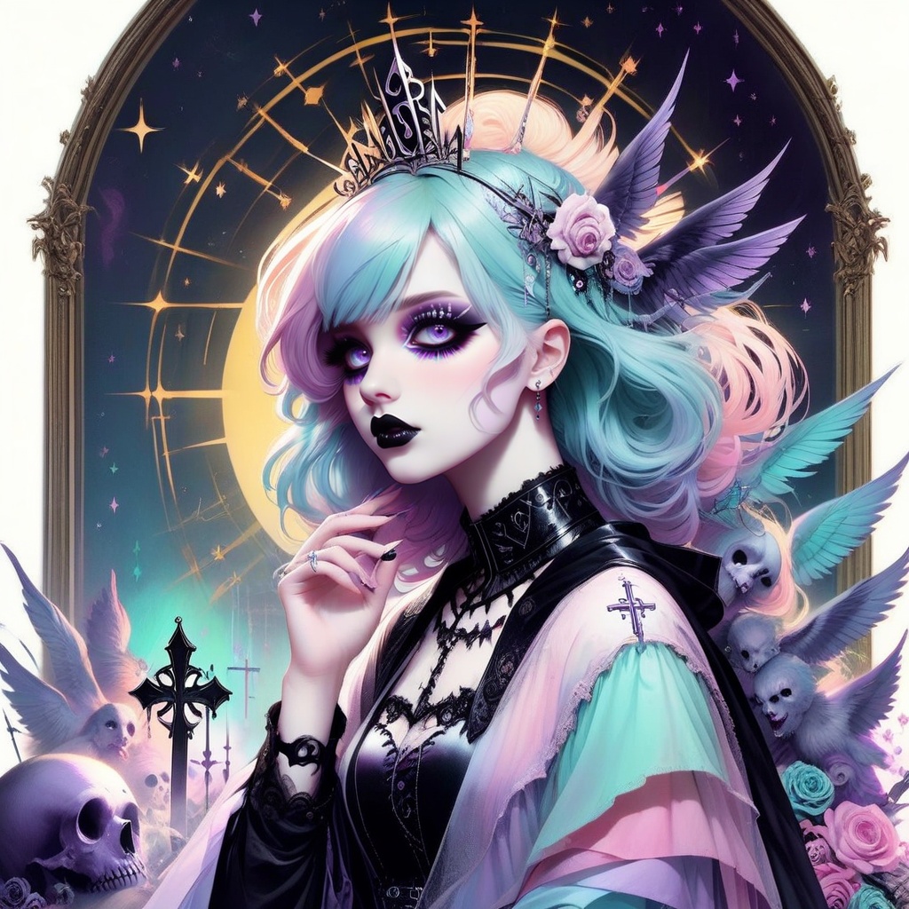 pastel goth Catholicpunk aesthetic art, Decora_SWstyle,<lora:EMS-261918-EMS:0.800000>
