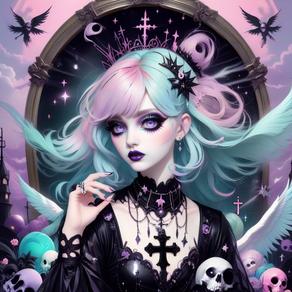 pastel goth Catholicpunk aesthetic art, Decora_SWstyle,<lora:EMS-261918-EMS:0.800000>