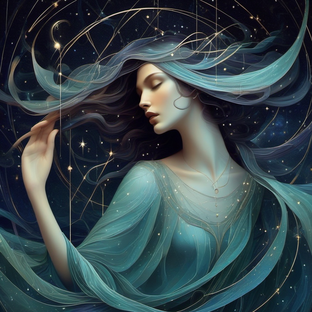 A constellation,  eldritch pisces,  young goddess,  3D,  line art,  starry background,  dreaminess,  digital surrealism illustration,  lowbrow art movement,  exquisite illustration,  hauntingly beautiful art,  amazing movement,  perfect flowing composition,  leading lines,  illusions,  reflections,  subsurface scattering,  Decora_SWstyle,<lora:EMS-261918-EMS:0.800000>