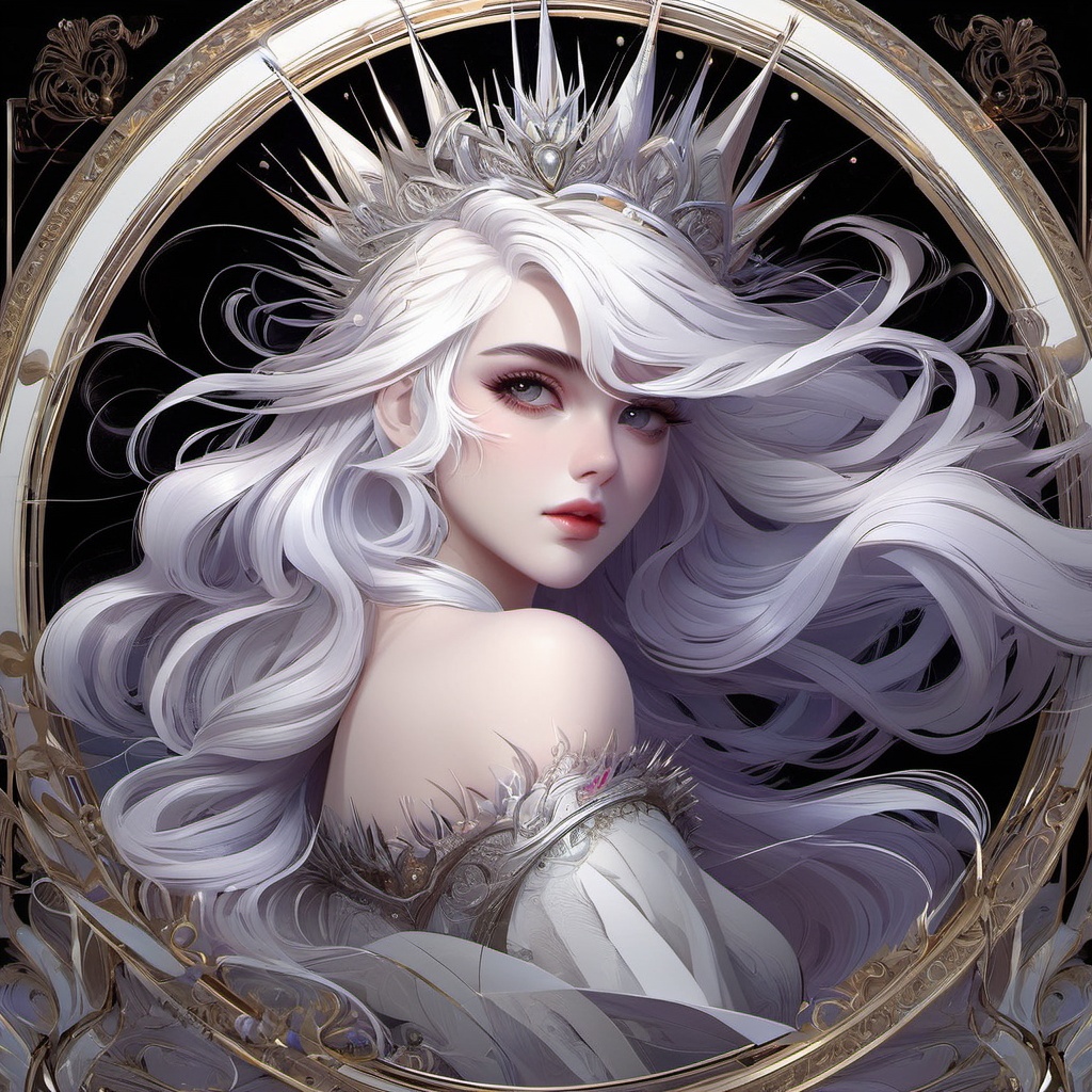 1girl,  white hair,  pale skin,  radial movement,  fine lines,  paint flow,  spike crown,  foreground framing,  compound composition,  complex composition,  Decora_SWstyle,<lora:EMS-261918-EMS:0.800000>