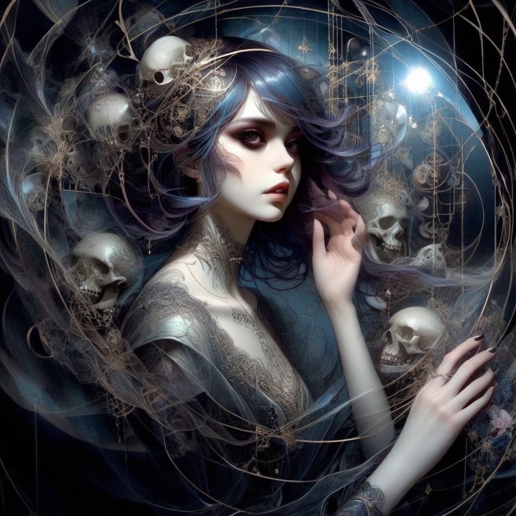 1girl,  hauntingly,  illustrative composition,  fine lines,  decora_bones,  reflection,  echoes,  Decora_SWstyle,<lora:EMS-261918-EMS:0.900000>