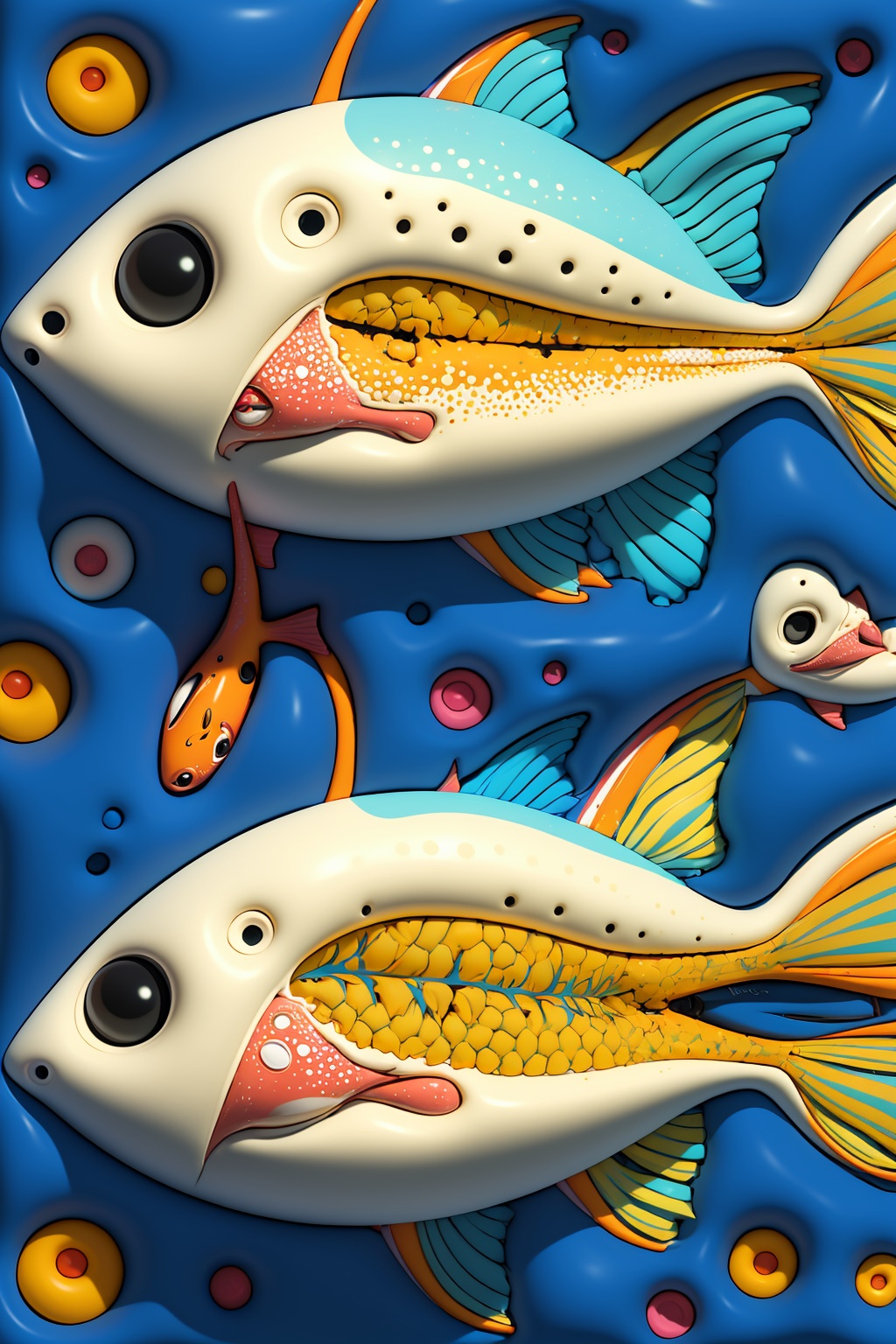 masterpiece,best quality,<lora:膨胀风海报:0.8>,pengzhangfeng,geometry,abstract,girl,<lora:CJMS1:0.7>,yayoi kusama,polka dot,abstract expressionism,fish,