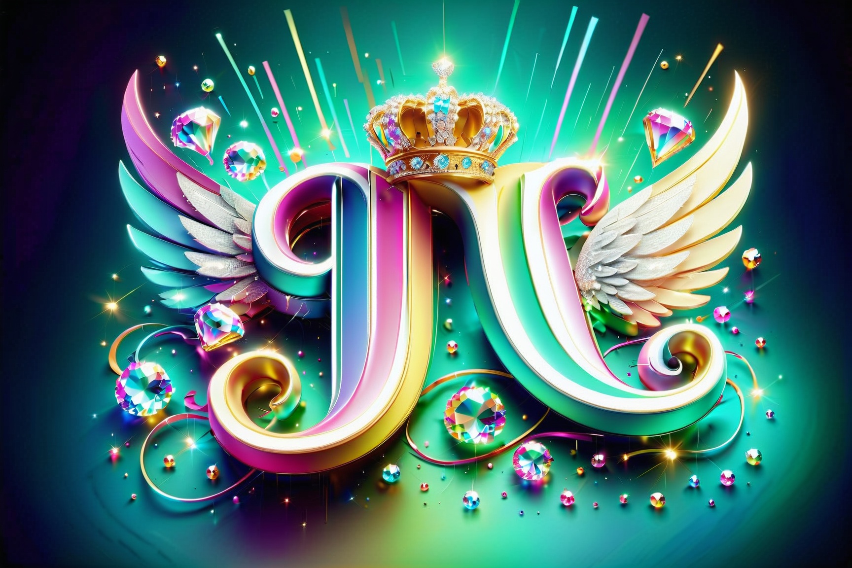 Elegant 3D typography with the name." CREATIVE "with an elegant crown and fine diamonds with sparkles of bright colors and angel wings, photo, typography, vibrantv0.1, graffiti, illustration, photo, product, fashion, poster