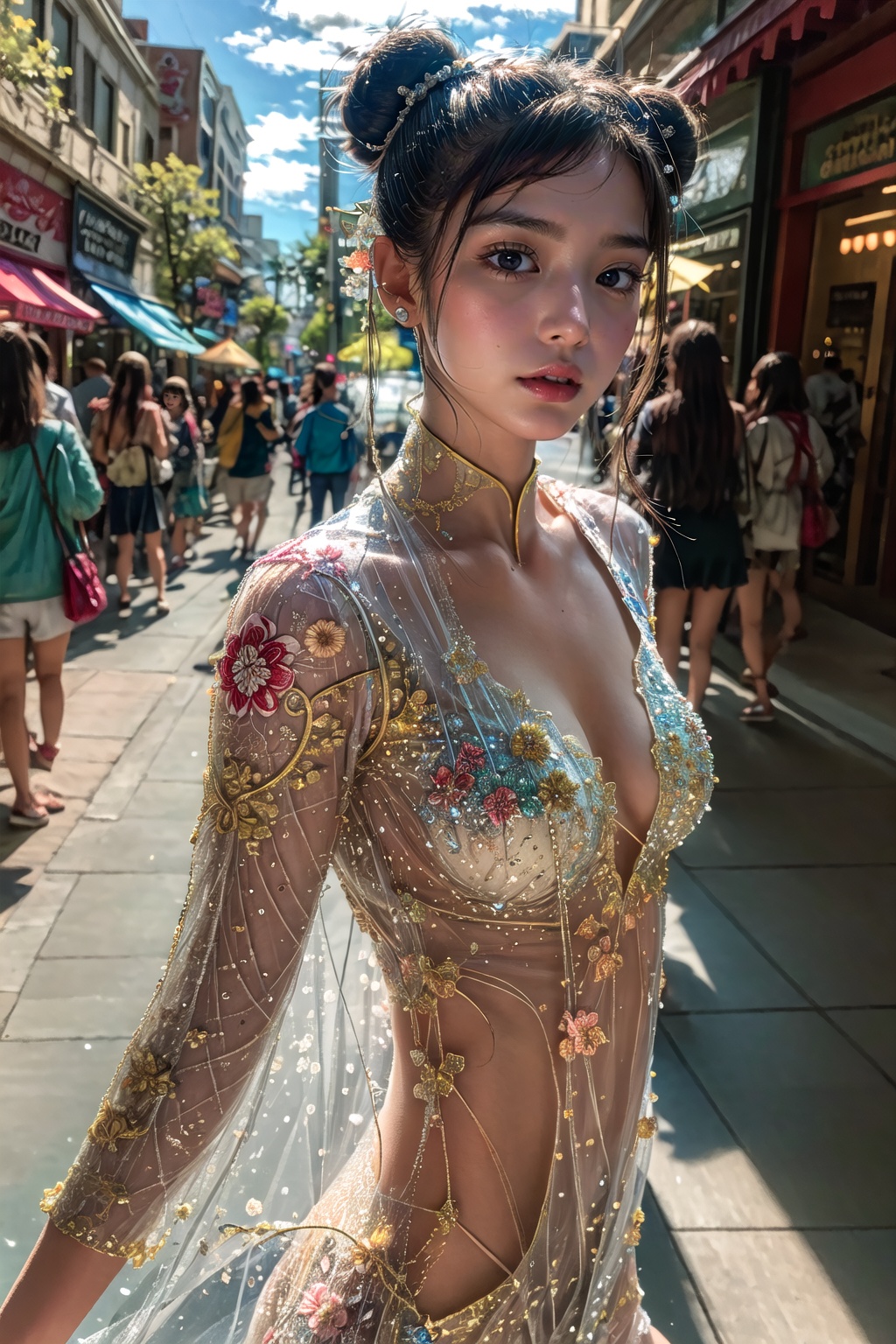 create a hi res 8k masterpiece ultra sharp portrait of a beautiful Korean women age 25,  straight messy brown hair,  chubb...