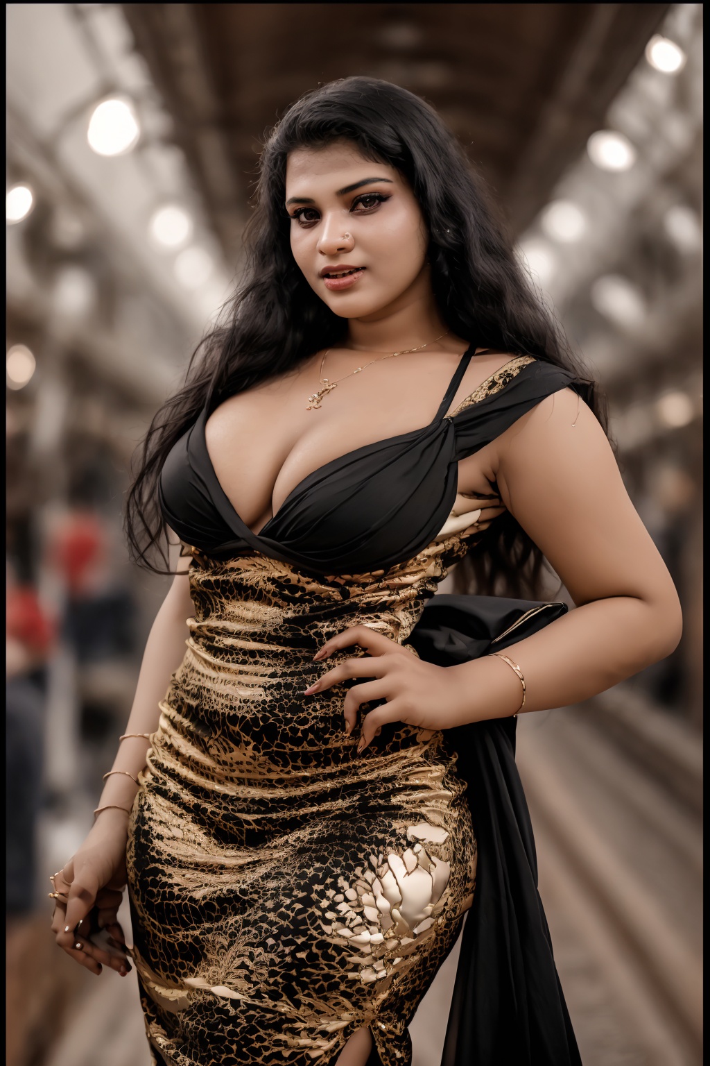 ((modern fashion design dress))(city,  railway station,  railway track on Tensor.Art