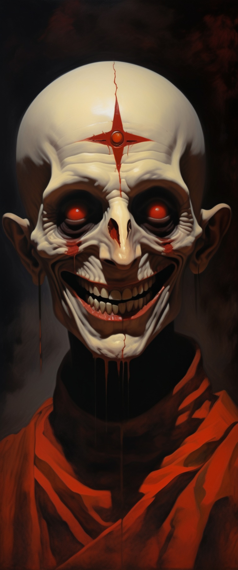 retrato de cuerpo entero de un hombre sacerdotisa del diablo,  sonrisa maligna,  Ojos grandes on Tensor.Art
