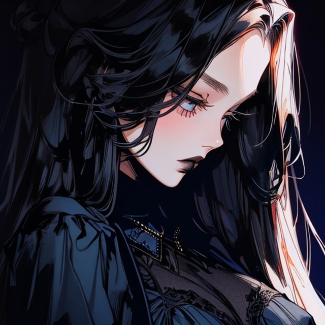 (((1 girl))) gothic girl ((dark blue background)),  ((long hair)) on Tensor.Art