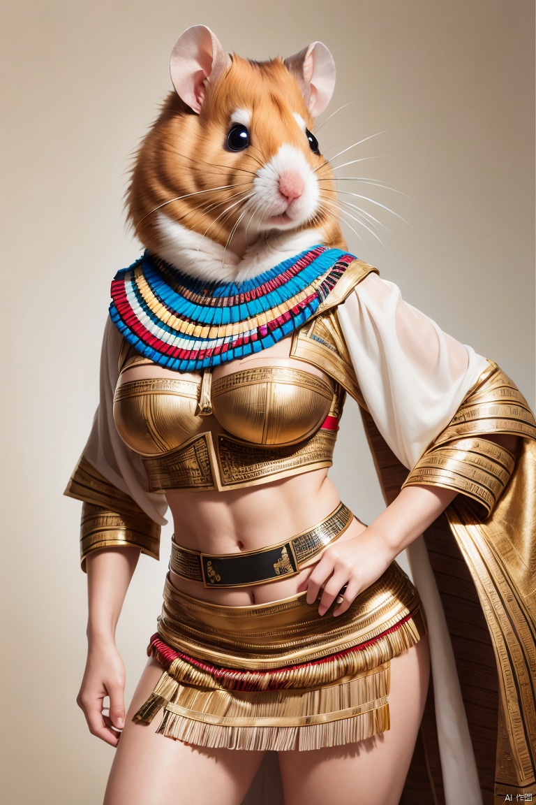 best quality,realistic,Hamster wearing Egyptian native costume