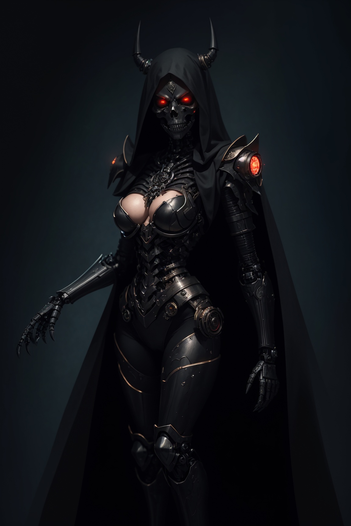 (Very detailed 8K wallpaper),  A masterfully detailed portrait of a sinister necromancer full body,  their face shrouded i...