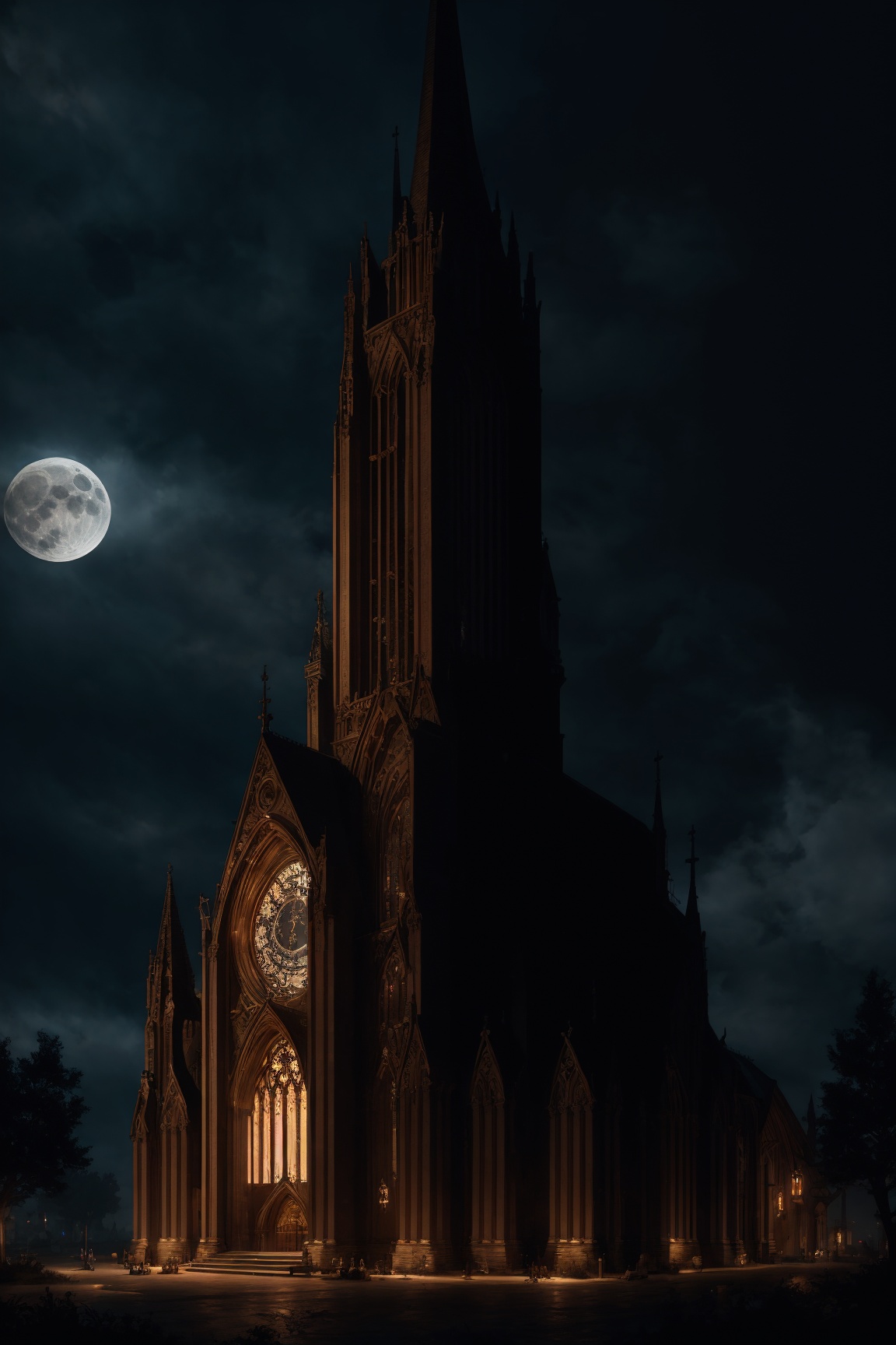 (Very detailed 8K wallpaper),  A masterfully detailed church at night,  moonlight shining in on Tensor.Art