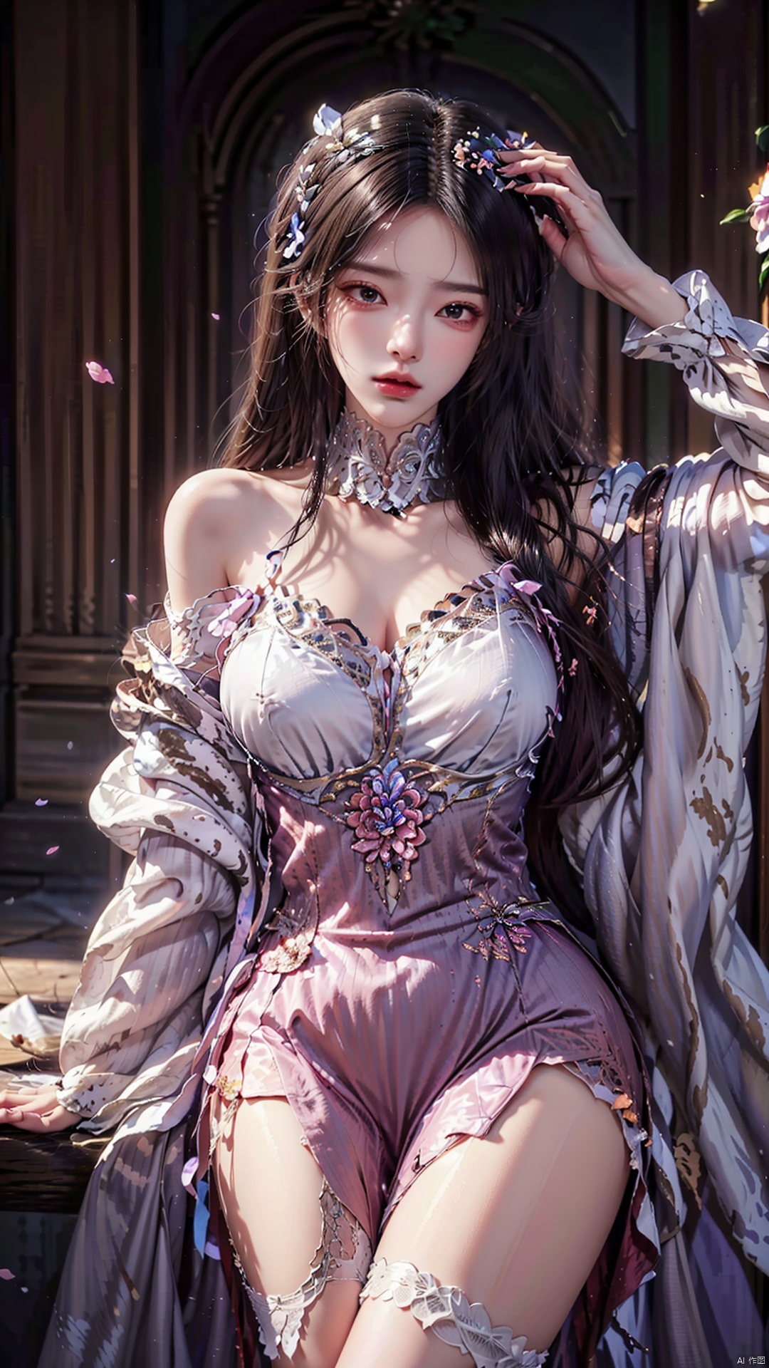 anime,(masterpiece, top quality, best quality, official art, beautiful and aesthetic:1.2),(1girl),upper body,extreme detailed,(fractal art:1.3),colorful,flowers,highest detailed,1 girl,glowing,skirt tied over head,shirt

