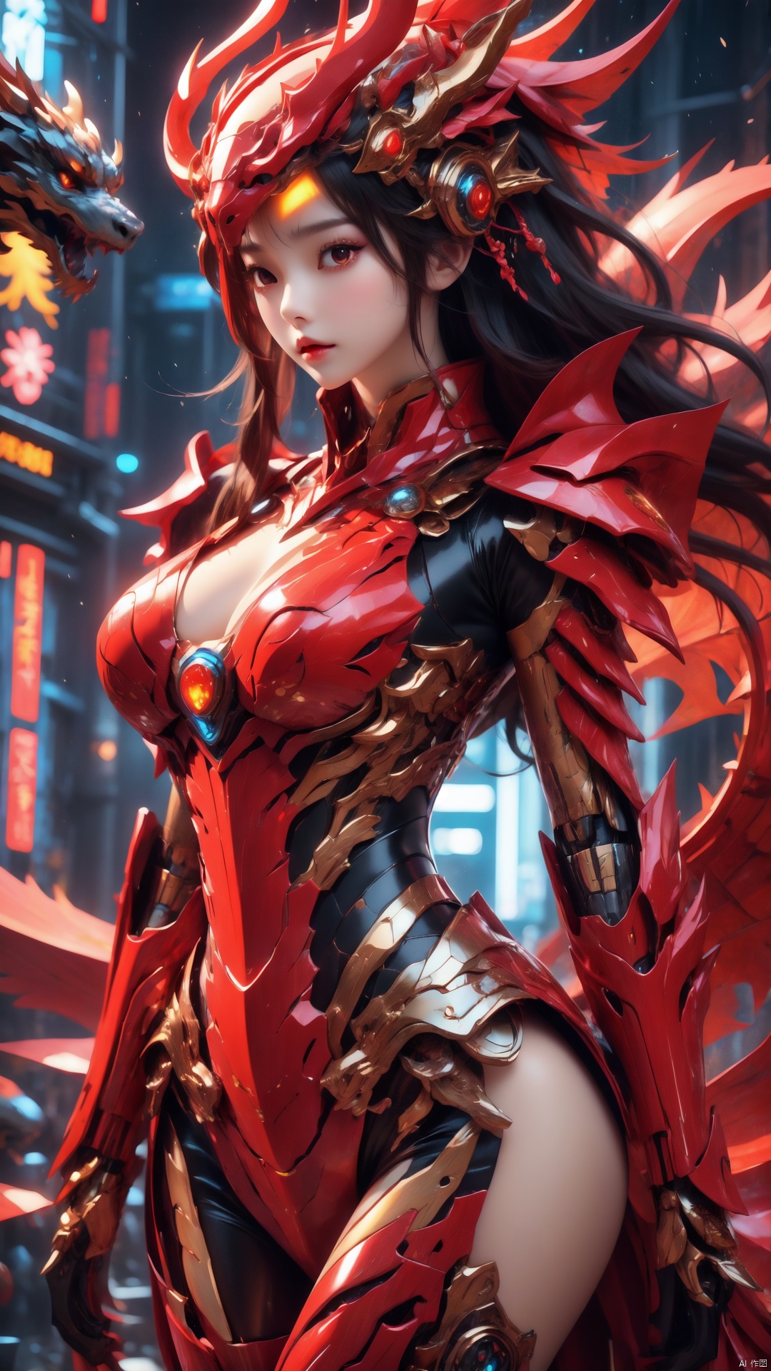  ((black Dragon Maiden)),beauty,xihua, xihua,The dragon King, a huge dragon,Armor, Mecha, Dragon Mecha