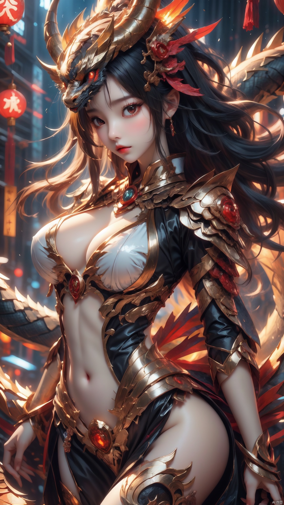 ((black Dragon Maiden)),  beauty,  xihua on Tensor.Art