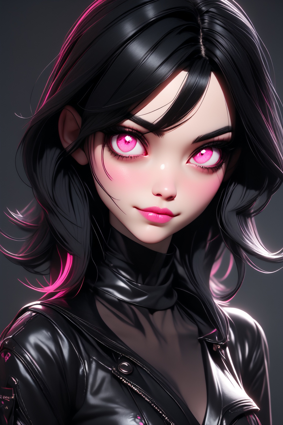 Utra,  goth 1girl wearing leather clothes,  thin delicate lips smirking with a closed mouth on Tensor.Art