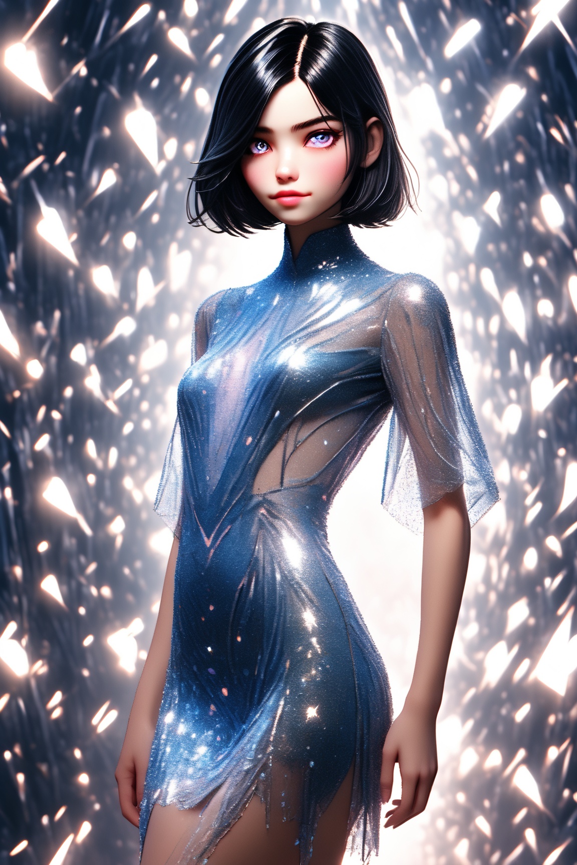 Utra,  1girl wearing a glamorous intricate shiny blue dress showing her legs,  full_body on Tensor.Art