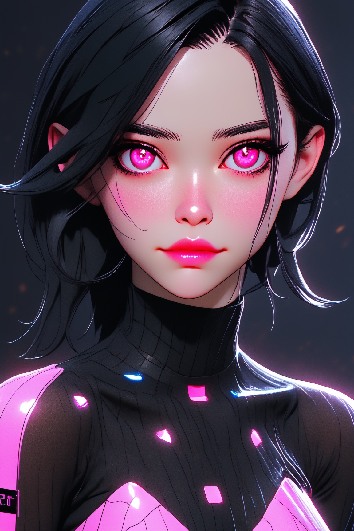 Utra,  cyberpunk 1girl wearing futuristic clothes,  thin delicate lips smirking with a closed mouth on Tensor.Art