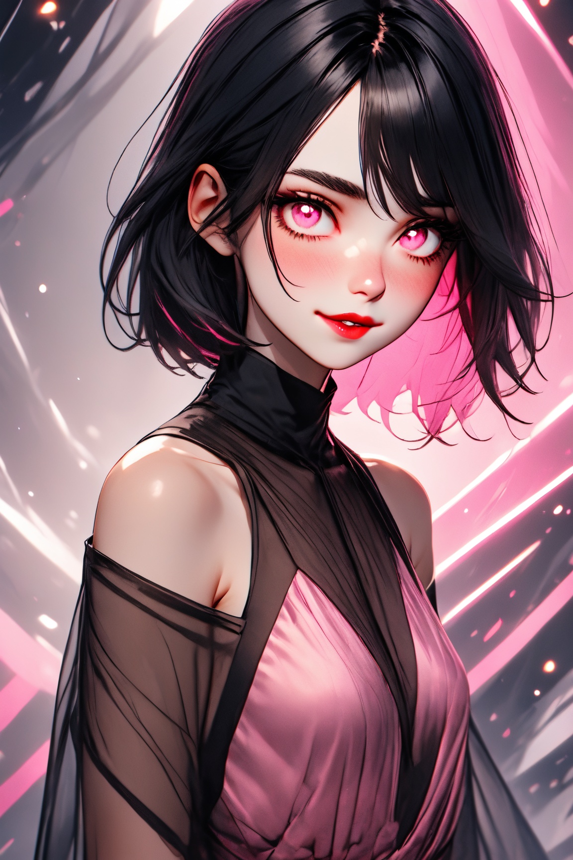 Utra,  1girl in a silk dress,  thin delicate lips smirking with a closed mouth on Tensor.Art