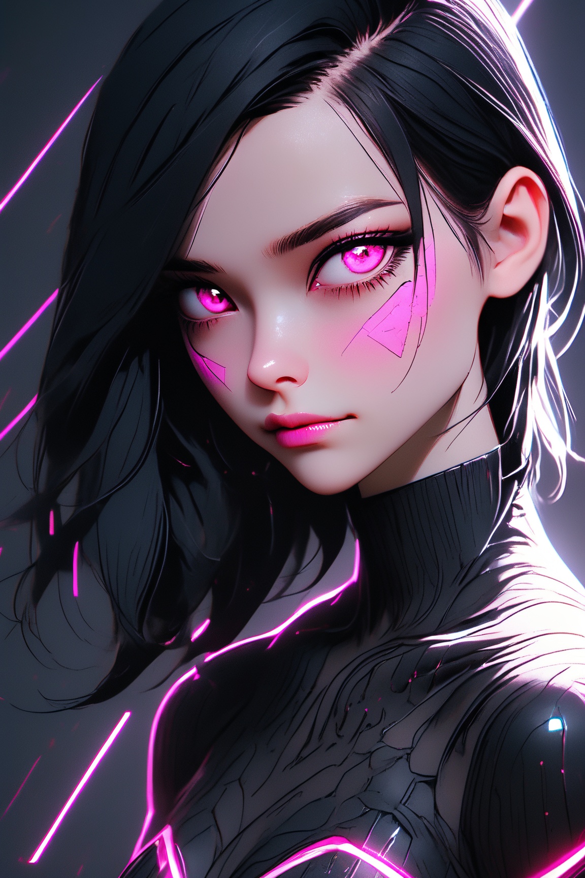 Utra,  cyberpunk 1girl wearing futuristic clothes,  thin delicate lips smirking with a closed mouth on Tensor.Art