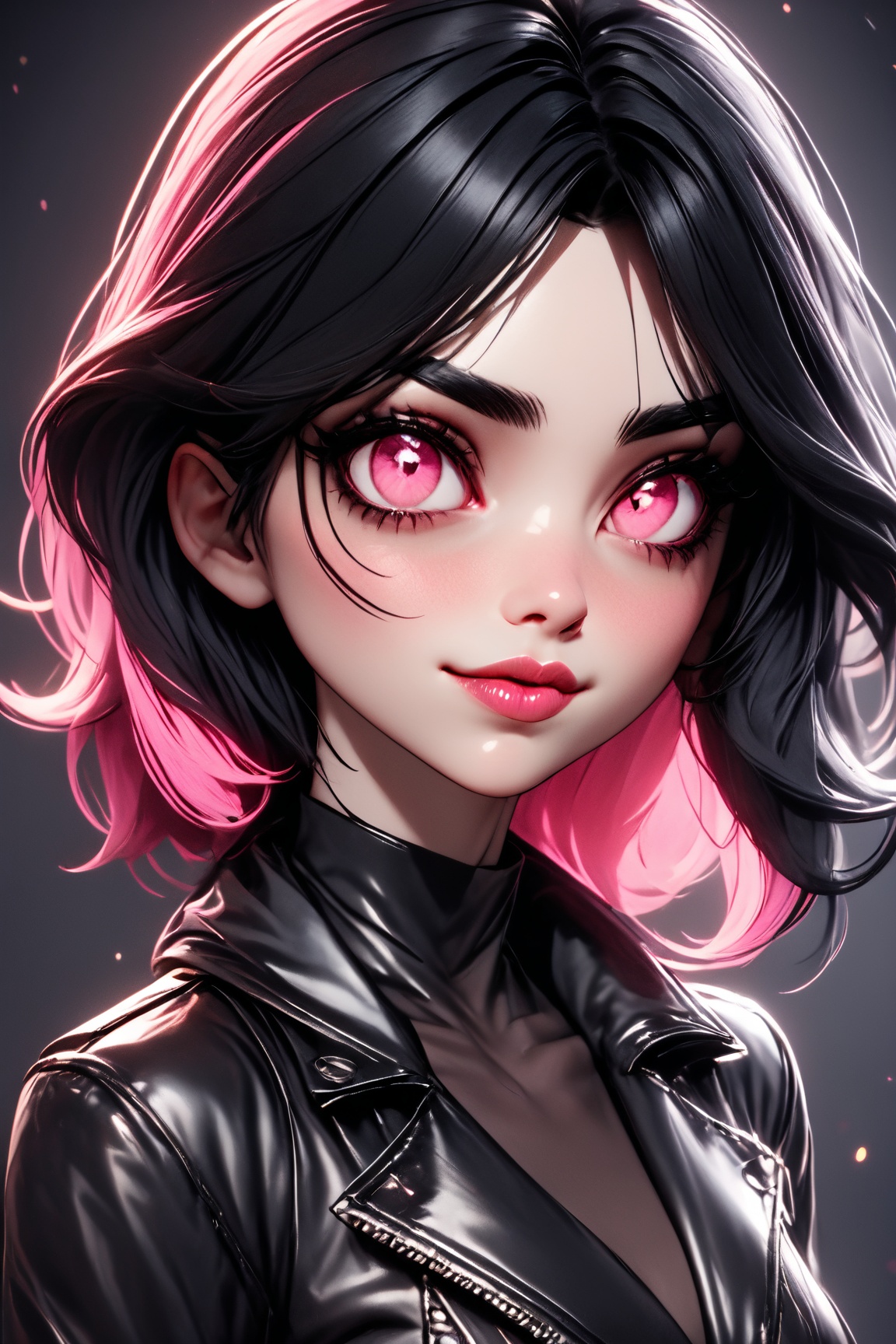 Utra,  goth 1girl wearing leather clothes,  thin delicate lips smirking with a closed mouth on Tensor.Art