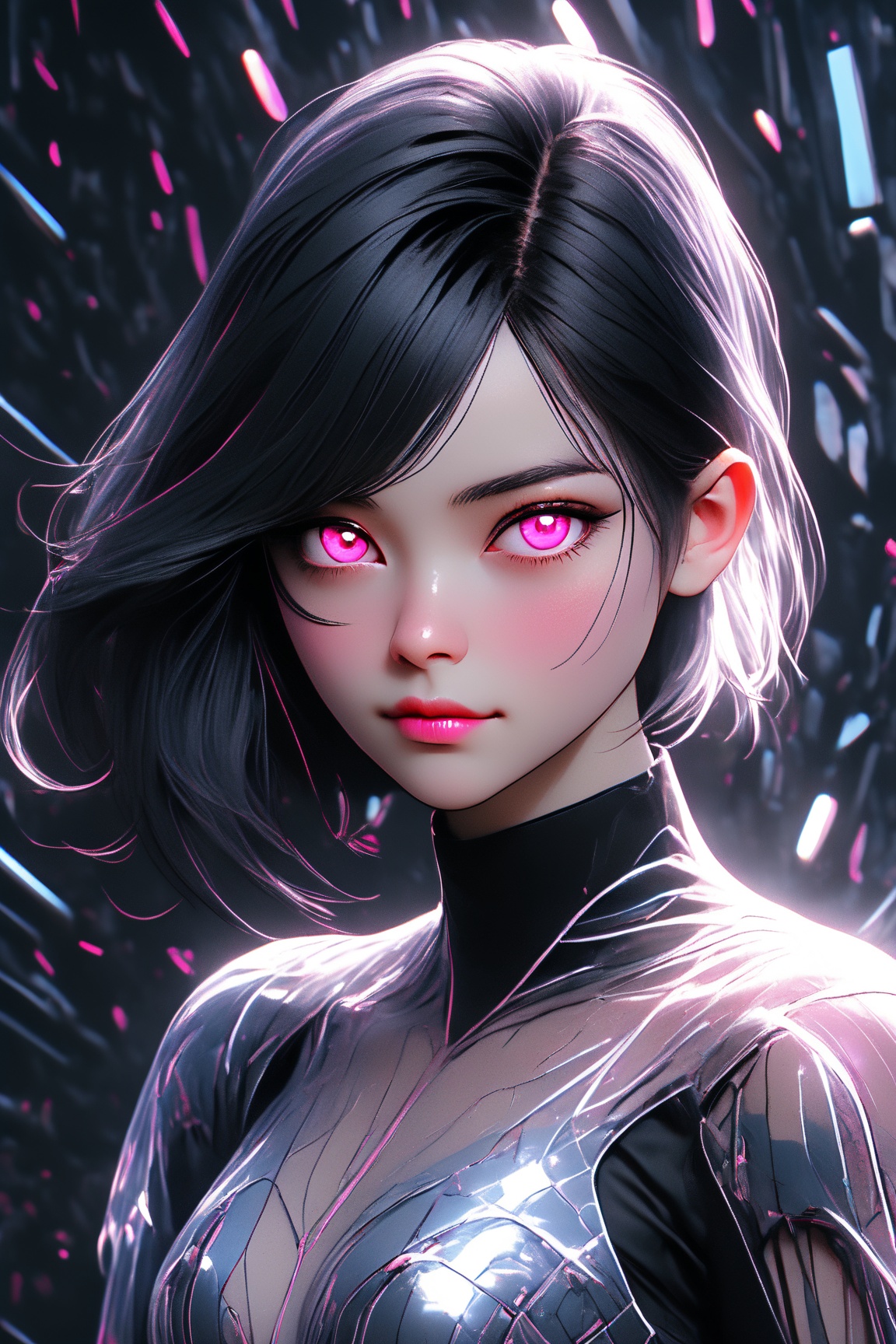 Utra,  cyberpunk 1girl wearing futuristic clothes,  thin delicate lips smirking with a closed mouth on Tensor.Art