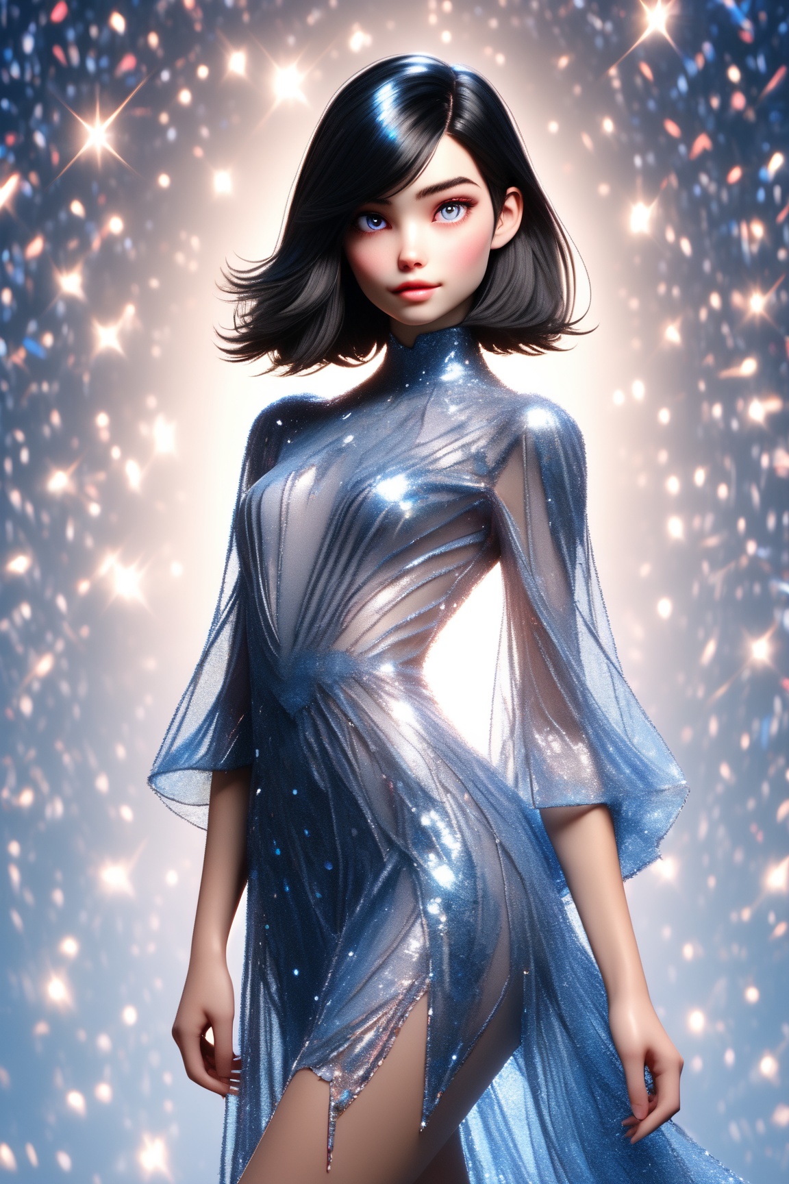 Utra,  1girl wearing a glamorous intricate shiny blue dress showing her legs,  full_body on Tensor.Art