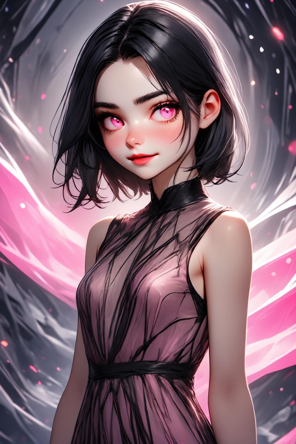 Utra,  1girl in a silk dress,  thin delicate lips smirking with a closed mouth on Tensor.Art