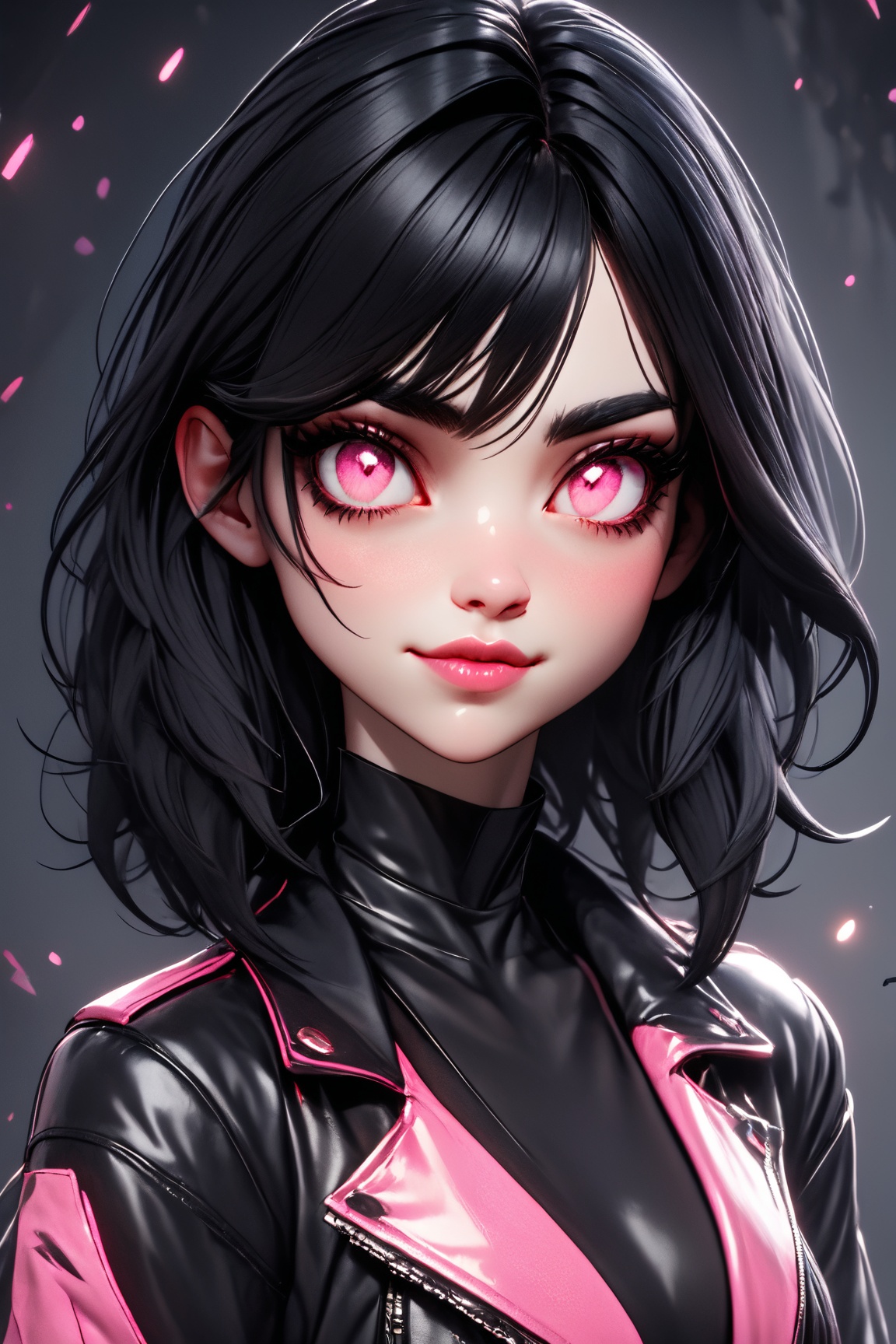 Utra,  goth 1girl wearing leather clothes,  thin delicate lips smirking with a closed mouth on Tensor.Art
