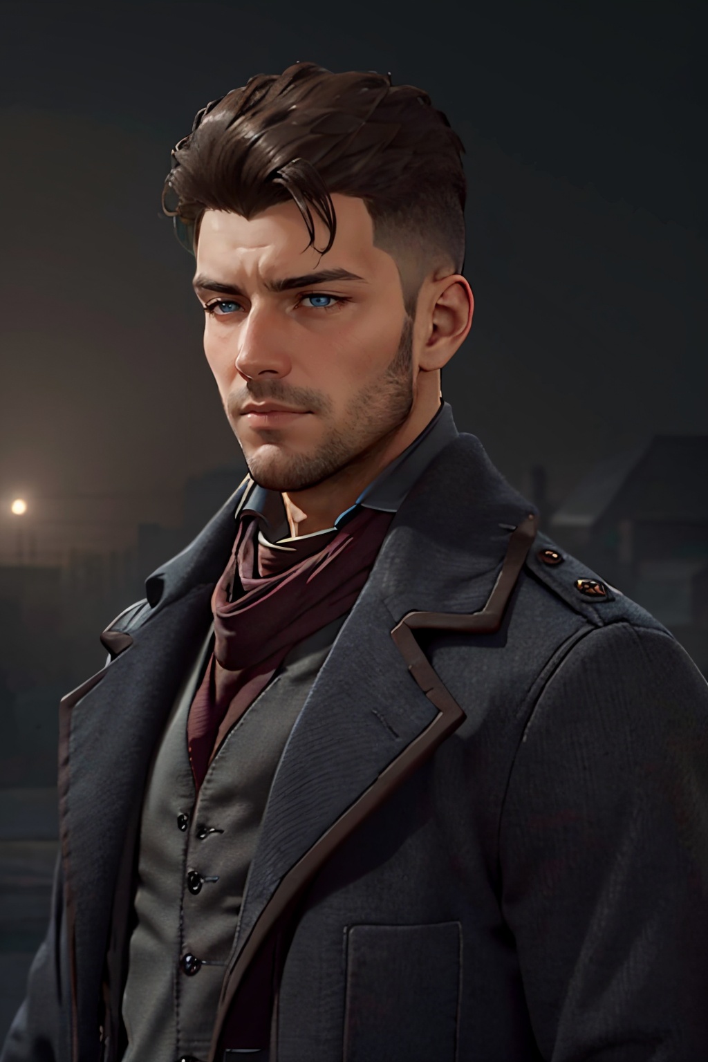 Geoffrey McCullum,  dark brown hair,  (crewcut on Tensor.Art