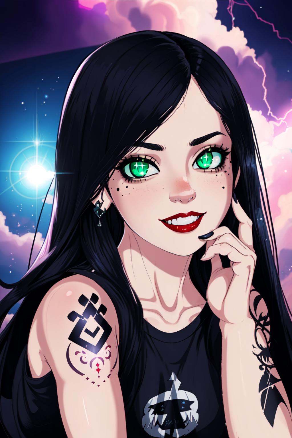 black hair,  green eyes,  sparkling eyes on Tensor.Art