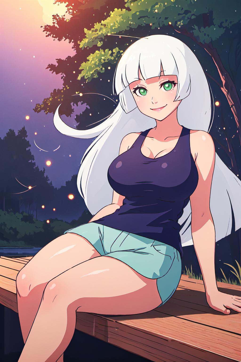 long hair,  white hair,  green eyes on Tensor.Art