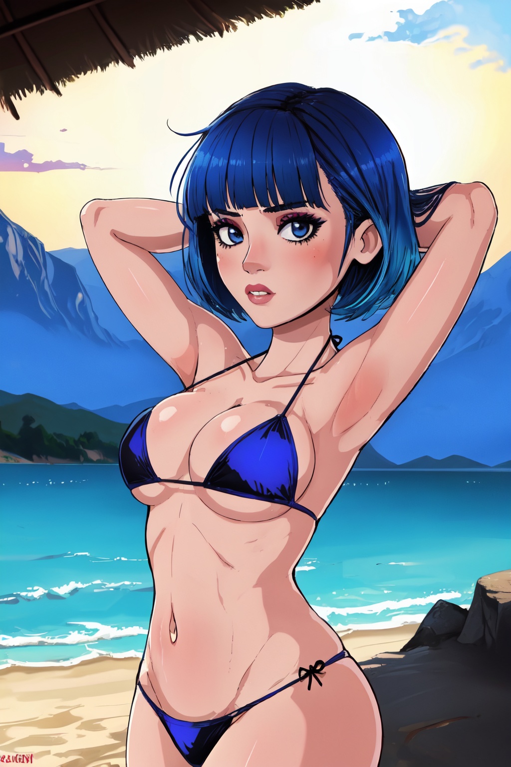 1girl,  blue hair,  blunt bangs on Tensor.Art