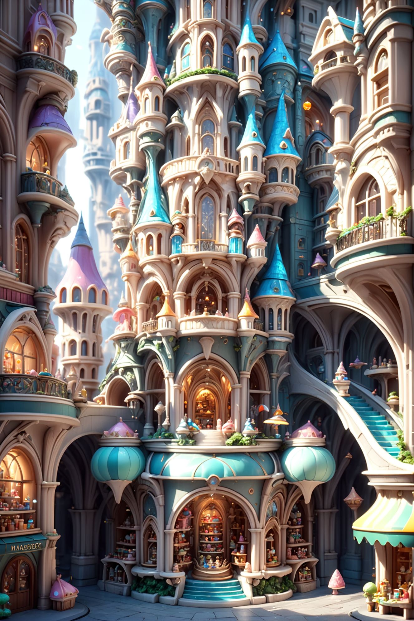8k,  highly detailed,  toy shop in a empty fantasy vertical city at the end of time on Tensor.Art
