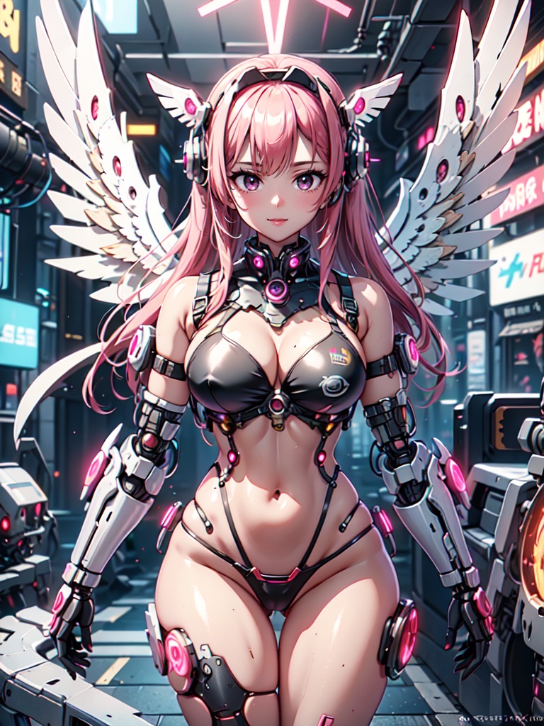 Craft A ((Cyberpunk)) And (Steampunk) Masterpiece Where A Girl,  Resembling An Angelic Appearance,  Navigates A World Veil...
