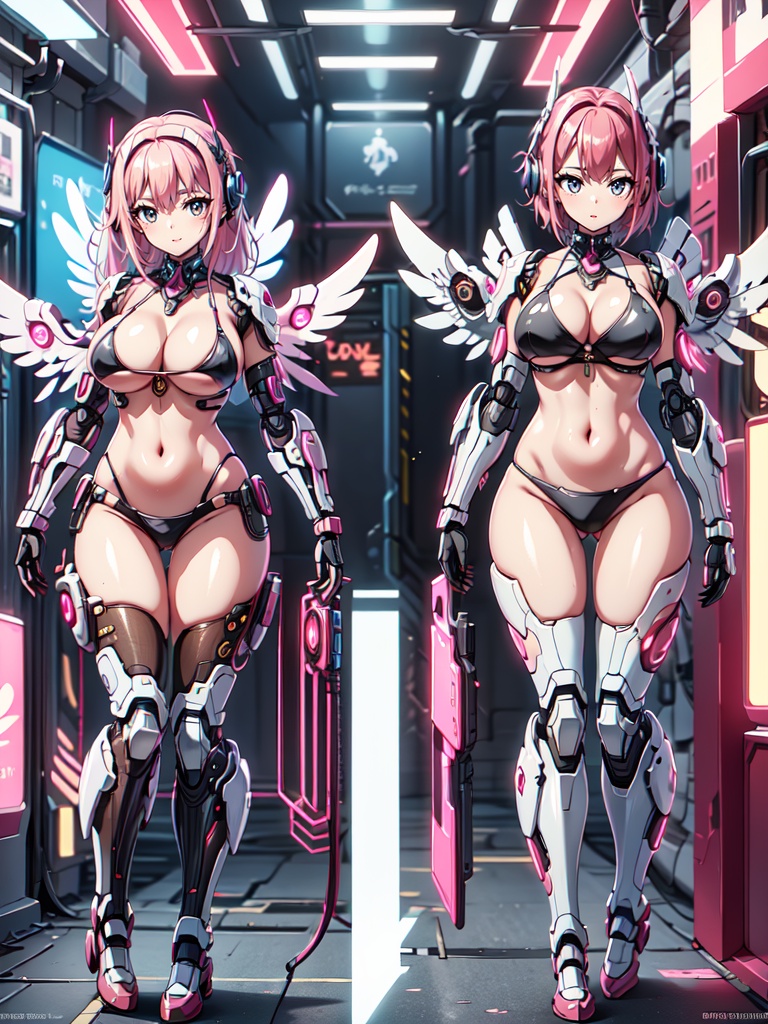 Craft A ((Cyberpunk)) And (Steampunk) Masterpiece Where A Girl,  Resembling An Angelic Appearance,  Navigates A World Veil...