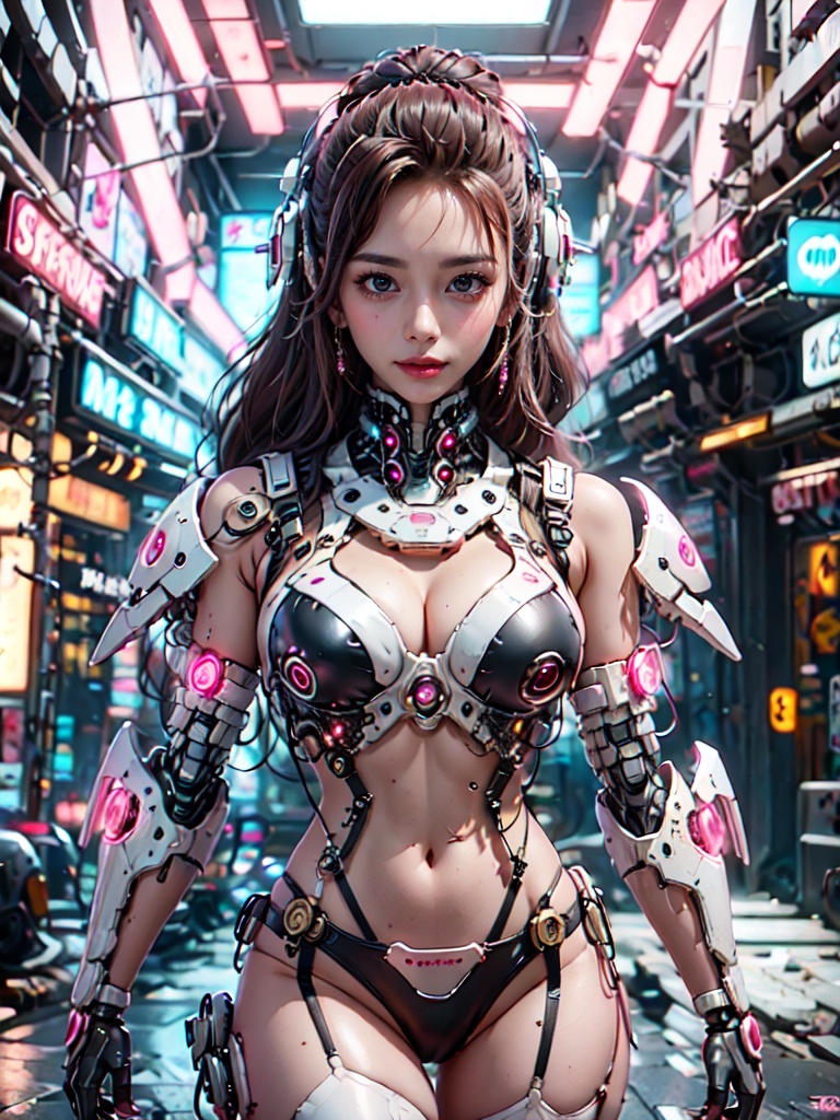 Craft A ((Cyberpunk)) And (Steampunk) Masterpiece Where A Girl,  Resembling An Angelic Appearance,  Navigates A World Veil...
