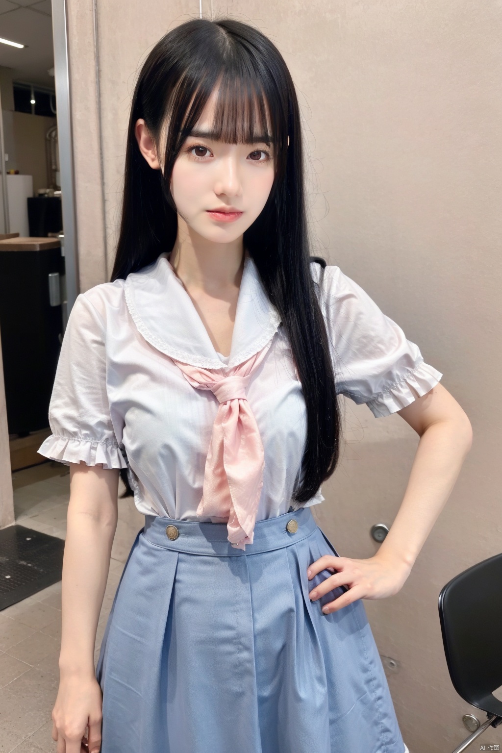  1girl,,shy,high quality,
high details,,upper_body,moyou,
suspender skirt,sexy,