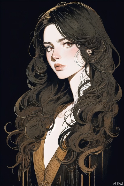 zstyle, 1girl, Coiled scourge on a black background (masterpiece,  best quality:1.4),  in the style of nicola samori, illustration by Roy Krenkel,  extremely detailed,  intricate background details,  close-up,  beauty,  clean ink lines,  fine details,  crosshatching shadows,  etching,  rpg portrait,<lora:EMS-263416-EMS:0.800000>