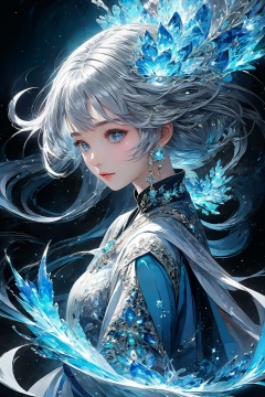 (masterpiece, top quality, best quality, official art, beautiful and aesthetic:1.2),(1girl:1.2),cute,extreme detailed,(abstract:1.4, fractal art:1.3),(silver_hair:1.1),fate \(series\),colorful,highest detailed,fire,ice,lightning,(splash_art:1.2),jewelry:1.4,hanfu,scenery,ink,