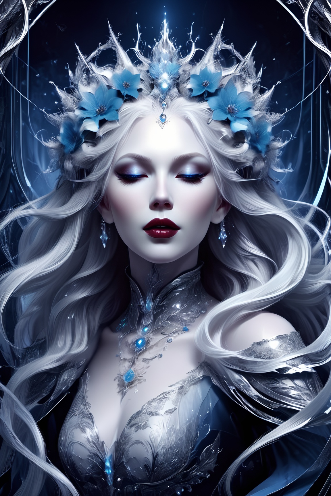 Ghostly woman,  extremely white skin,  albino hair on Tensor.Art